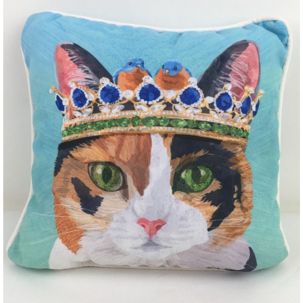 Cats In Hats Crown Pillow Purrfect Kitty Blue Luxury Decor Turquoise